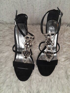 Anne Michelle Rhinestone & Black Stiletto Heels Size 8